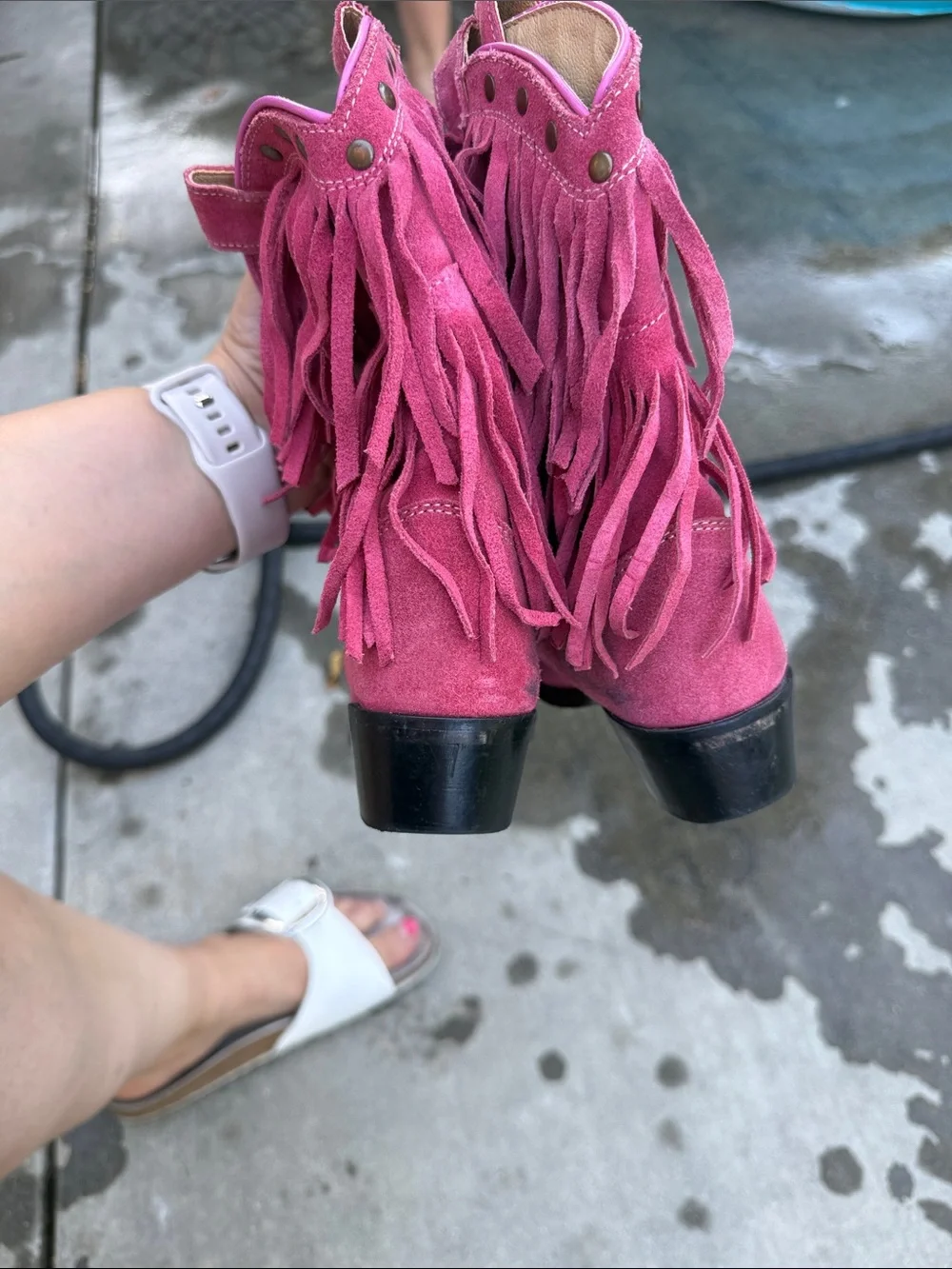 Shyanne Pink Suede Fringe Western Boots for Kids